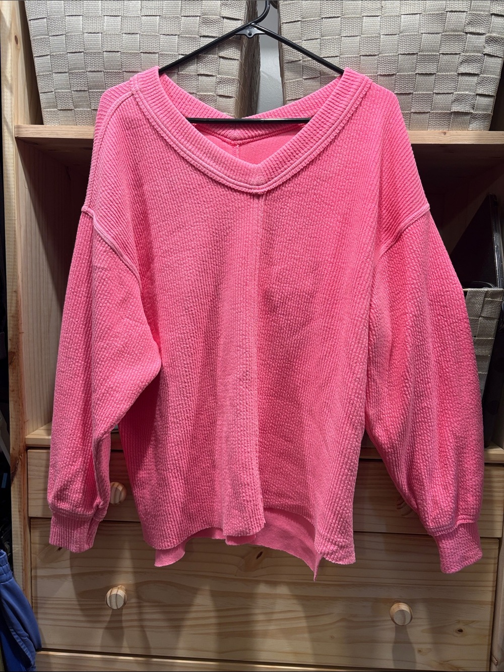 aerie Hot Pink V-Neck Waffle Knit Pullover Sweater